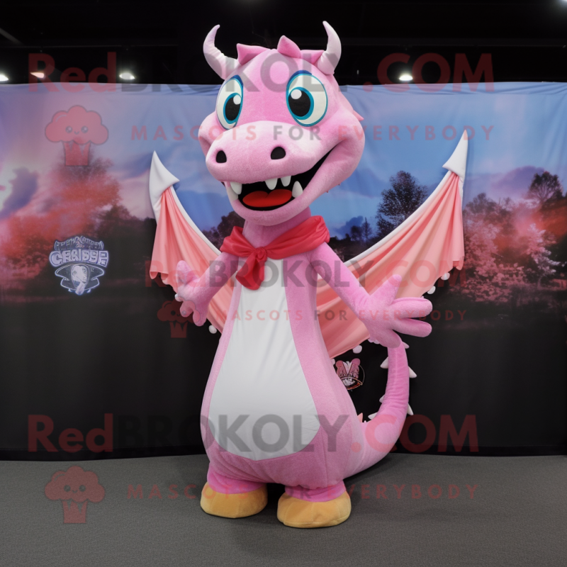 Pink Dragon mascot costume character dressed with a Blouse and Shawls Pink Dragon mascot costume character dressed with a Blouse and Shawls