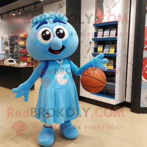 Sky Blue Basketball Ball mascot costume character dressed with a Midi Dress and Coin purses