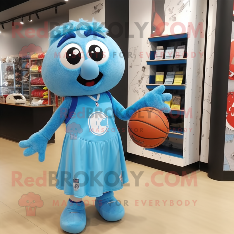 Sky Blue Basketball Ball mascot costume character dressed with a Midi Dress and Coin purses