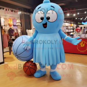 Sky Blue Basketball Ball mascot costume character dressed with a Midi Dress and Coin purses