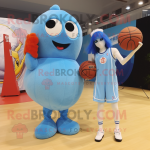 Sky Blue Basketball Ball mascot costume character dressed with a Midi Dress and Coin purses