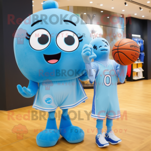 Sky Blue Basketball Ball mascot costume character dressed with a Midi Dress and Coin purses