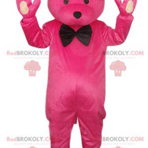 Mascotte orso fucsia con un papillon nero - Redbrokoly.com