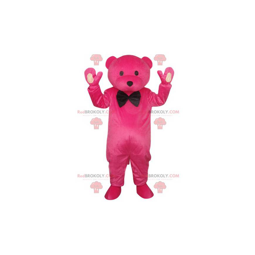 Maskottchen Fuchsia Bär mit einer schwarzen Fliege - Maskottchen Fuchsia Bär mit einer schwarzen Fliege -