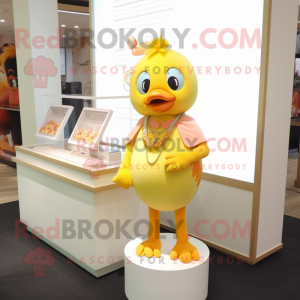 Peach Canary mascot costume character dressed with a Graphic Tee and Necklaces