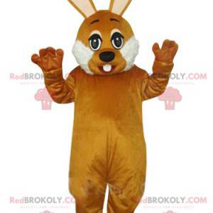 Mascotte de lapin marron et blanc très mignon. Costume de lapin