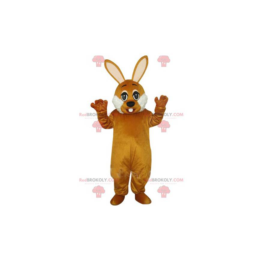 Mascotte de lapin marron et blanc très mignon. Costume de lapin