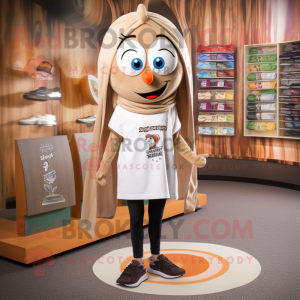 Tan Aglet mascot costume character dressed with a Leggings and Shawl pins