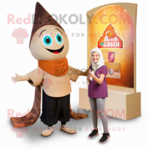 Tan Aglet mascot costume character dressed with a Leggings and Shawl pins