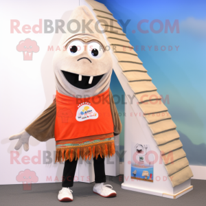 Tan Aglet mascot costume character dressed with a Leggings and Shawl pins