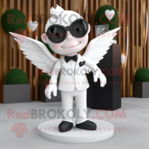White Cupid mascot costume character dressed with a Tuxedo and Cufflinks