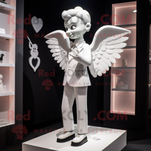 White Cupid mascot costume character dressed with a Tuxedo and Cufflinks