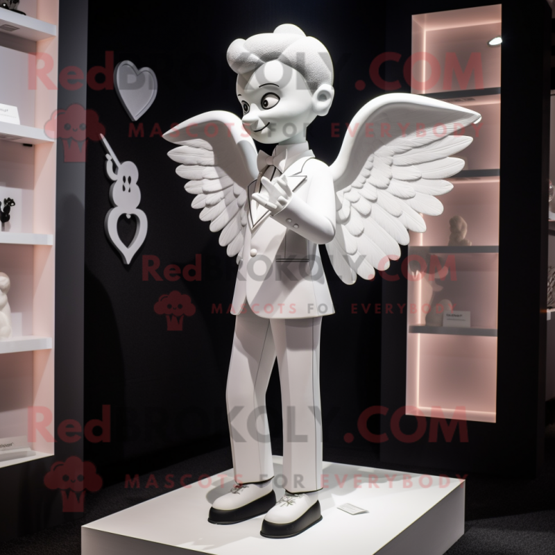 White Cupid mascot costume character dressed with a Tuxedo and Cufflinks White Cupid mascot costume character dressed with a Tuxedo and Cufflinks