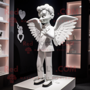 White Cupid mascot costume character dressed with a Tuxedo and Cufflinks