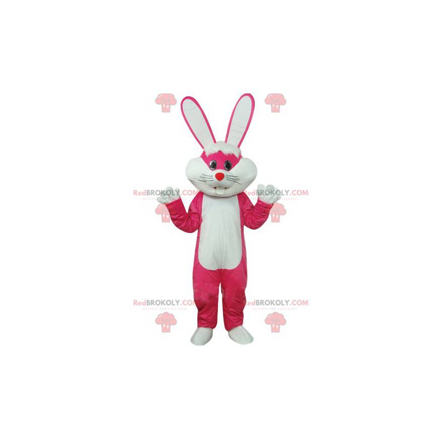 Mascote fúcsia e coelho branco com orelhas grandes! -