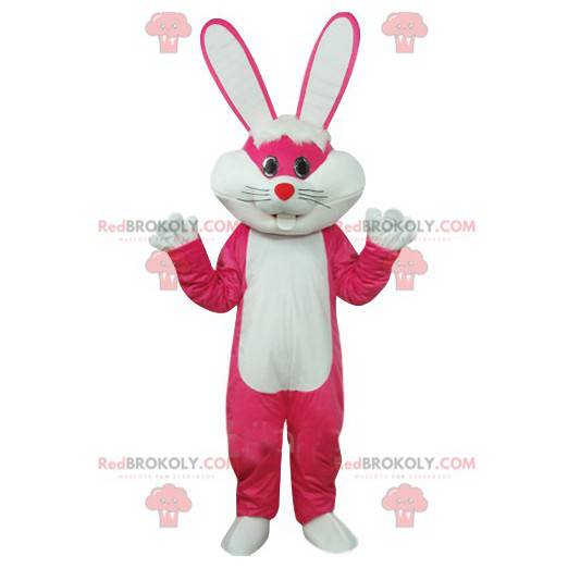 ¡Mascot fucsia y conejo blanco con orejas grandes! -