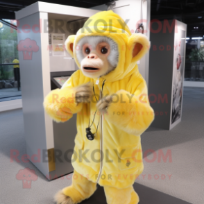 Lemon Yellow Capuchin Monkey mascot costume character dressed with a Cover-up and Keychains