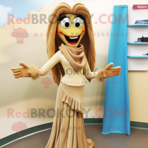 Tan Mermaid mascot costume character dressed with a Pencil Skirt and Scarf clips