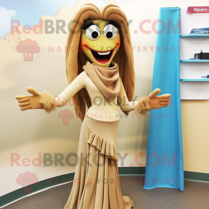 Tan Mermaid mascot costume character dressed with a Pencil Skirt and Scarf clips Tan Mermaid mascot costume character dressed with a Pencil Skirt and Scarf clips