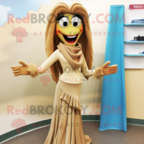 Tan Mermaid mascot costume character dressed with a Pencil Skirt and Scarf clips