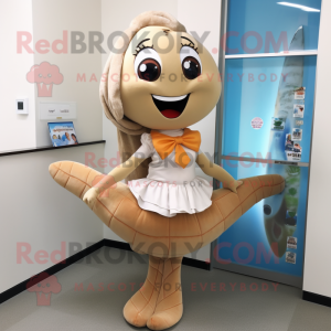 Tan Mermaid mascot costume character dressed with a Pencil Skirt and Scarf clips