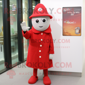 Red Ray mascot costume character dressed with a Cardigan and Berets