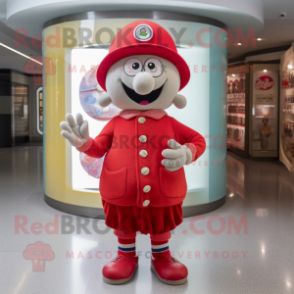 Red Ray mascot costume character dressed with a Cardigan and Berets