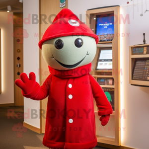 Red Ray mascot costume character dressed with a Cardigan and Berets