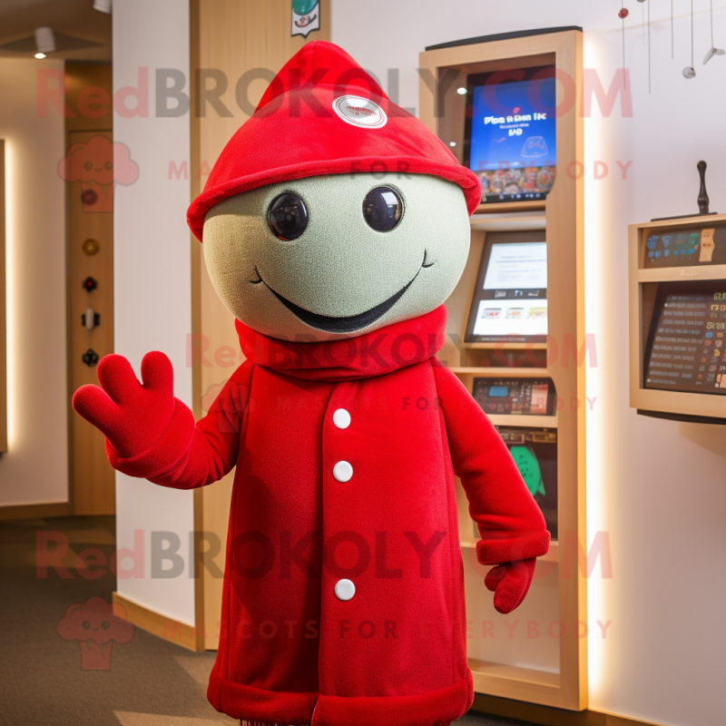 Red Ray mascot costume character dressed with a Cardigan and Berets