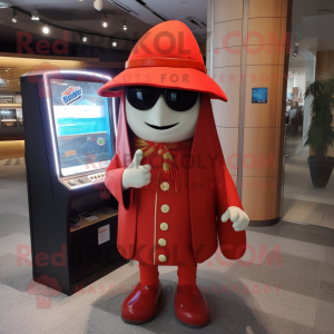 Red Ray mascot costume character dressed with a Cardigan and Berets