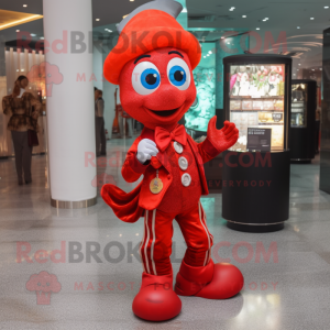 Red Mermaid mascot costume character dressed with a Suit Pants and Coin purses