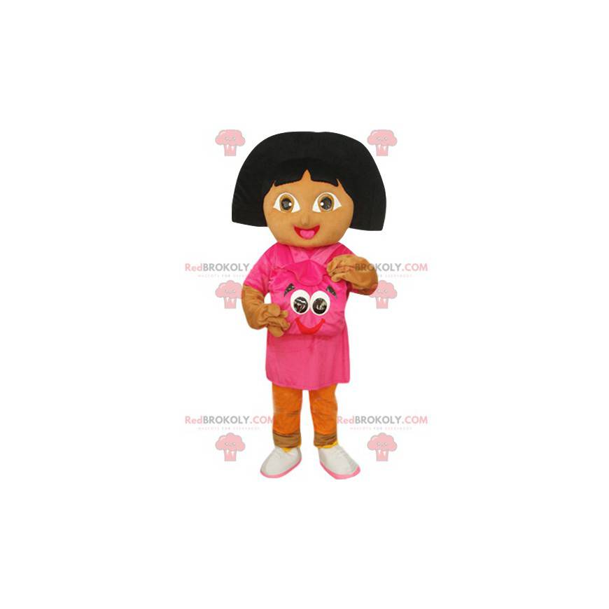 Dora the Explorer maskot med sin fuchsia ryggsäck -
