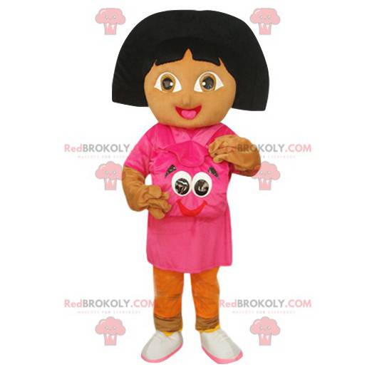 Dora the Explorer maskot med sin fuchsia ryggsäck -