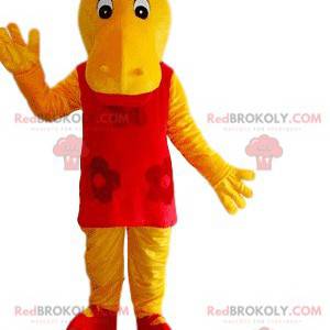 Mascote hipopótamo amarelo com vestido vermelho - Redbrokoly.com