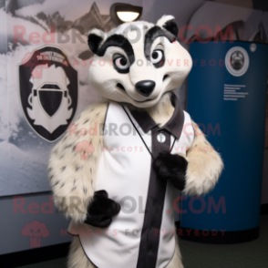 White Badger mascot costume character dressed with a Graphic Tee and Ties