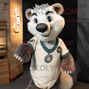 White Badger mascot costume character dressed with a Graphic Tee and Ties