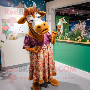 nan Guernsey Cow mascot costume character dressed with a Maxi Dress and Earrings