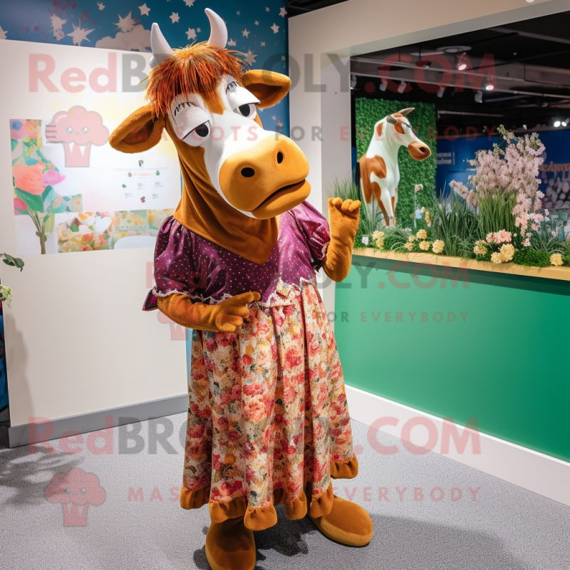nan Guernsey Cow mascot costume character dressed with a Maxi Dress and Earrings nan Guernsey Cow mascot costume character dressed with a Maxi Dress and Earrings