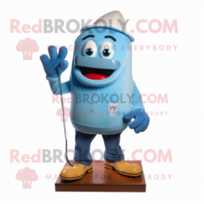 Sky Blue Phone mascot costume character dressed with a Jeans and Shoe laces