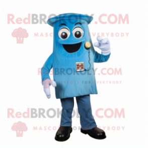 Sky Blue Phone mascot costume character dressed with a Jeans and Shoe laces