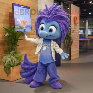 Lavender Betta Fish mascot costume character dressed with a Bootcut Jeans and Earrings