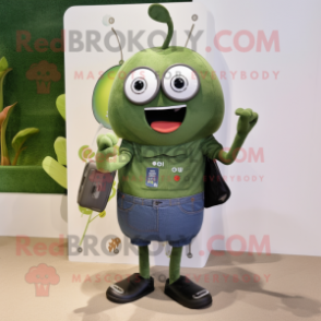 Olive Phone mascot costume character dressed with a Denim Shorts and Wallets