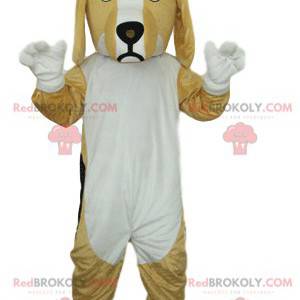 Mascota de perro beige y blanco. Disfraz de perro -