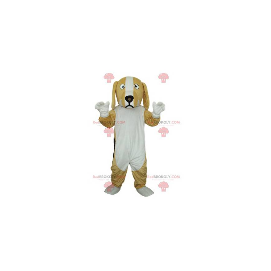 Beige en witte hond mascotte. Honden kostuum - Redbrokoly.com