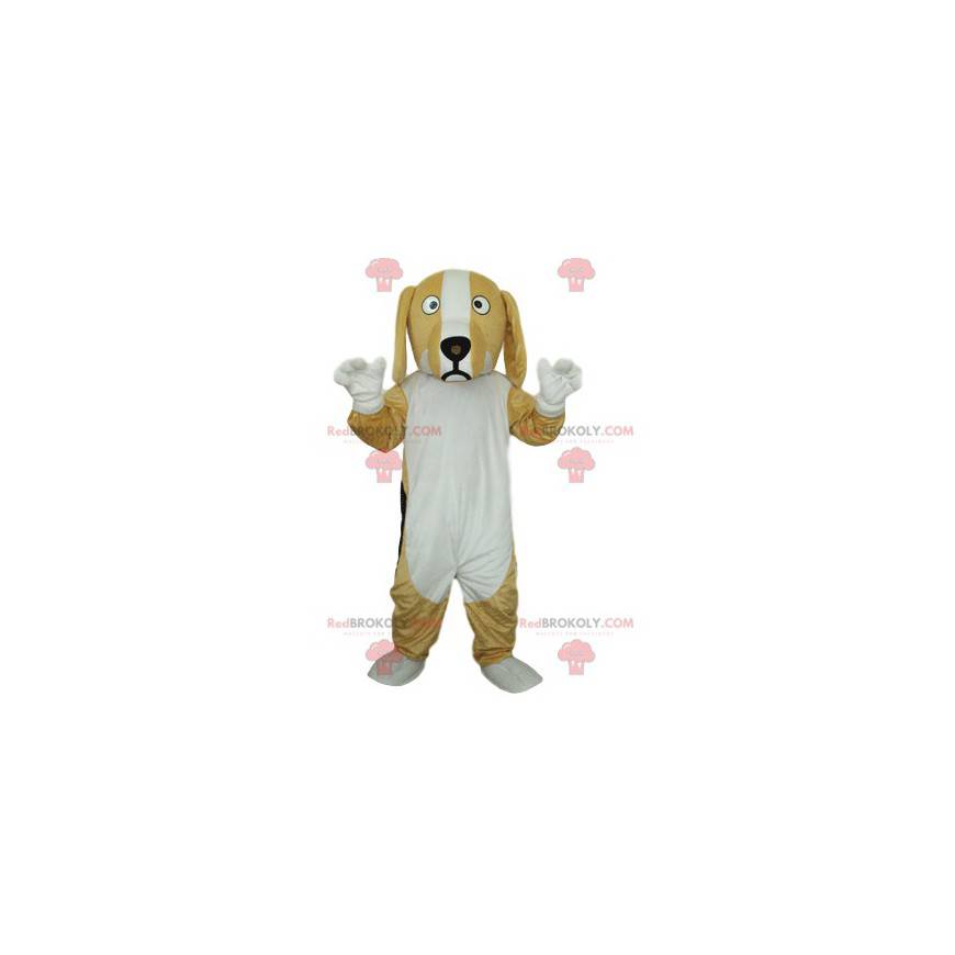 Mascotte de chien beige et blanc. Costume de chien -