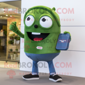 Olive Phone mascot costume character dressed with a Denim Shorts and Wallets