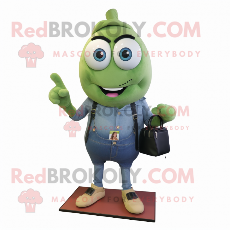 Olive Phone mascot costume character dressed with a Denim Shorts and Wallets Olive Phone mascot costume character dressed with a Denim Shorts and Wallets