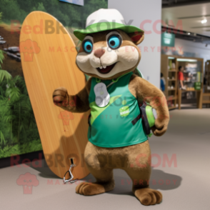 Green Squirrel mascot costume character dressed with a Board Shorts and Hats