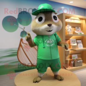 Green Squirrel mascot costume character dressed with a Board Shorts and Hats