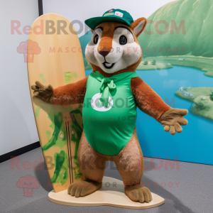 Green Squirrel mascot costume character dressed with a Board Shorts and Hats